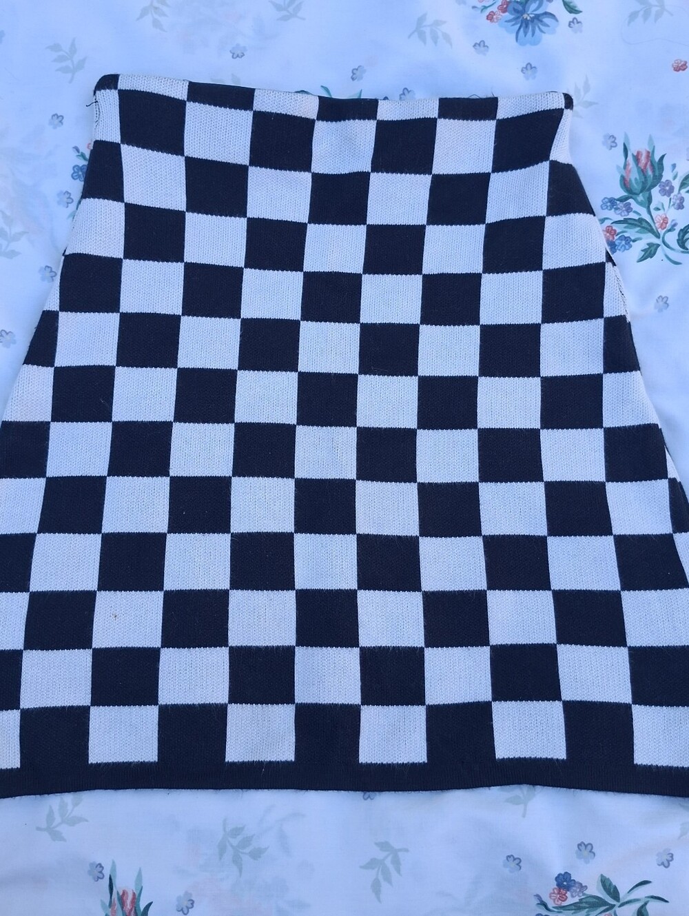 Black & White Checkerboard Knit Mini Skirt